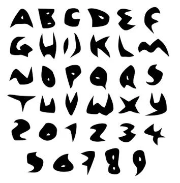 Creepy alphabet sharp vector fonts in black over white Stock Illustration