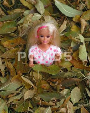 Creepy Barbie Doll With No Eyes Peering At You, Buried In Leaves