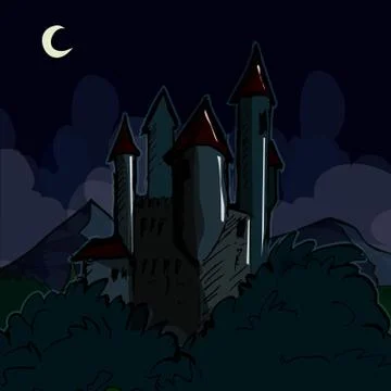 Creepy castle at night Stock Illustration
