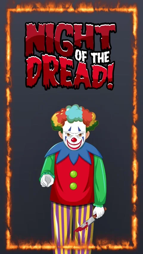 Creepy Clown Animation with Fire Frame and Horror Text Background Stock Footage 342118961