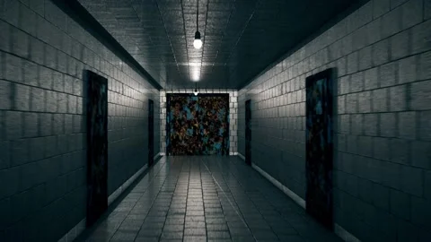 Creepy Corridor With Rusty Doors Stock Footage 130602515