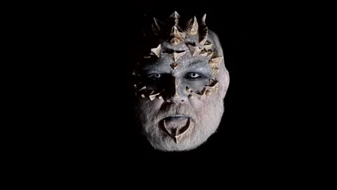 Creepy Devil head from hell. Old man with Horns. Halloween Evil isolated on Stock Footage 141435275