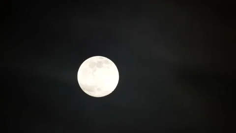 Creepy full moon, passing clouds - mystical night sky halloween background Stock Footage 154511142