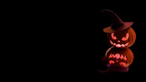 Creepy glowing pumpkin reflection with witch hat Halloween theme Stock Illustration