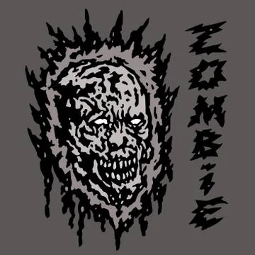 Creepy gray zombie head. Vector illustration. Stock Illustration