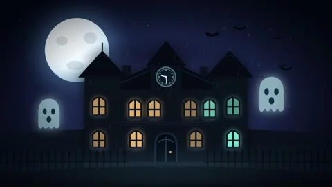 Creepy Halloween haunted castle loop with rain Stock Footage 346697603