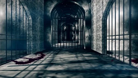 Creepy Haunted Prison Corridor Stock-Footage 142153355