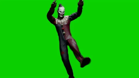 A creepy jester dances. A clown dancing. A nightmarish atmosphere of fear and Video stock 178518047