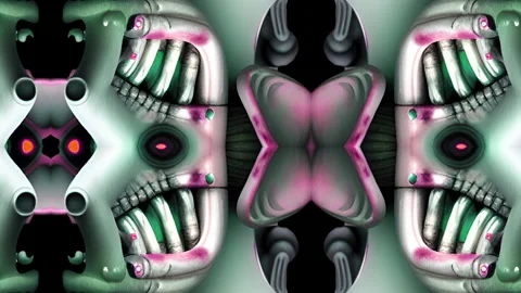 Creepy Kaleidoscope Pattern with Skulls and Pipes: A Psychedelic and Dark H.. Stock Footage 311014784