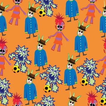 Creepy monsters with clothes seamless pattern Stock Illustration