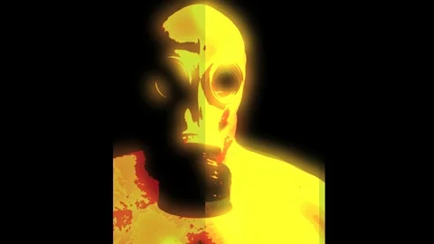 Creepy Post Apocalyptic Horror Scary Masked Person Stock Footage 72129682