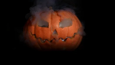 Creepy pumpkin jack-o-lantern face. Everything in the smoke, Stock Footage 116893940