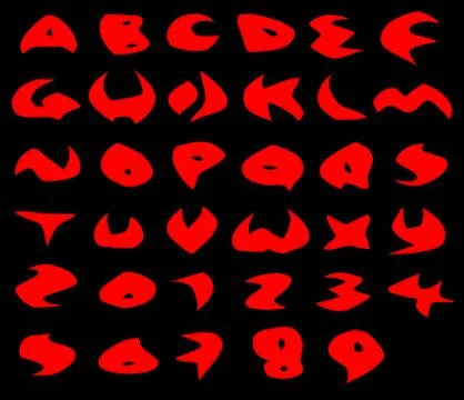 Creepy red alphabet sharp vector fonts over black Stock Illustration