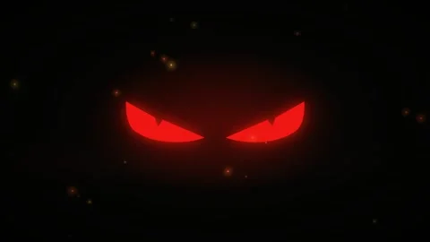 Creepy red evil eyes shining in the dark with magical sparks Stock Footage 343380833