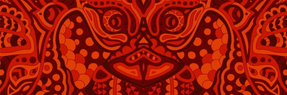 Creepy red pattern with ugly demons face Stock Illustration