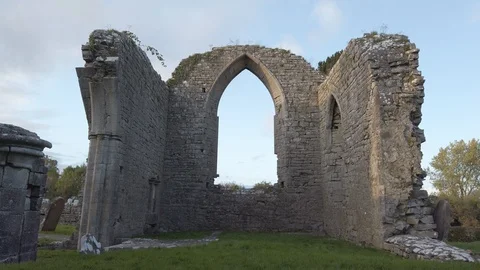 Creepy ruins of abbey, with graveyard, 4K 60fps, D-Cinelike Stock Footage