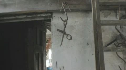 Creepy Rusty Scissors Hanging - 29,97FPS NTSC Video stock 32707315