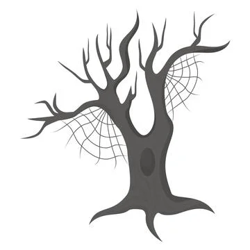 Creepy tree with cobwebs. Vector illustration. Conceptual element for Halloween Stock Illustration