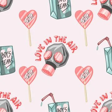 Creepy Valentine seamless pattern, Spooky Valentine, Pastel Goth digital Stock Illustration