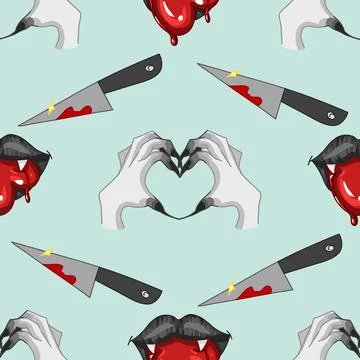 Creepy Valentine seamless pattern, Spooky Valentine, Pastel Goth digital Stock Illustration