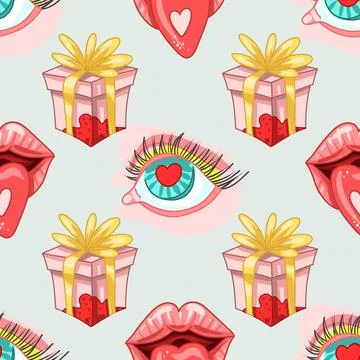 Creepy Valentine seamless pattern, Spooky Valentine, Pastel Goth digital Stock Illustration