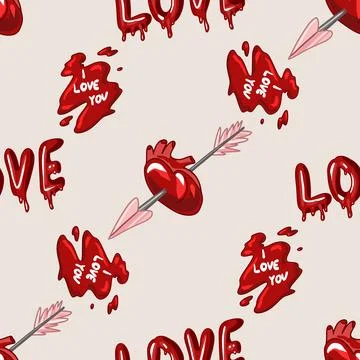 Creepy Valentine seamless pattern, Spooky Valentine, Pastel Goth digital Stock Illustration