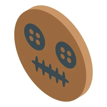 Creepy voodoo doll face with button eyes and stitched mouth isometric icon Stock Illustration