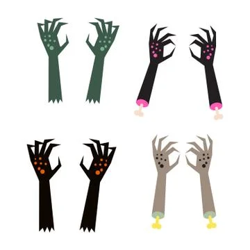 Creepy zombie corpse hands vector set 스톡 일러스트