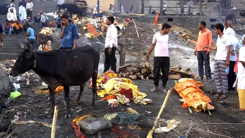 Cremation at Manikarnika Ghat 스톡 동영상 103428243