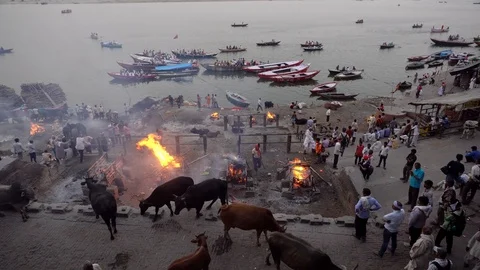 Cremation at Manikarnika Ghat Stock Footage 103458339