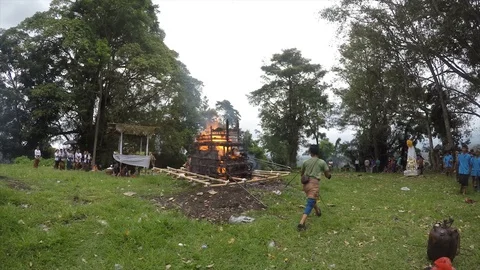 Cremation process is almost complete Bali Indonesia Stock Footage 119800688