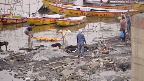 Cremation in Varanasi, India Stock Footage 112064609
