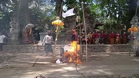 Cremator Burning Coffin on Fire Smoke Blowing Funeral Cremation Ceremony Stock Footage 208294088