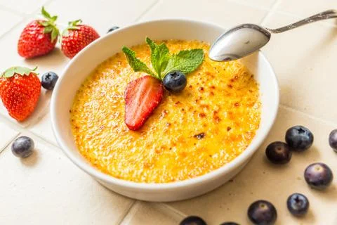 Creme Brulee in cup Stock Photos