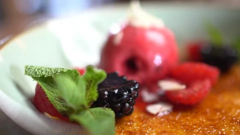 Creme Brullee with Fruit 库存影片 92616071