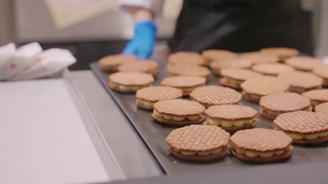 Creme Cookies with Brick Patterns, Close Up Shot, Sapporo Japan Stock Footage 336634042