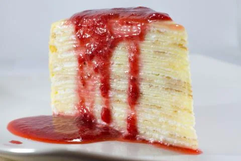Crepe Cake with strawberry source Stock Photos
