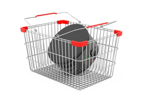 Crepe maker inside shopping basket, 3D rendering Illustrazione stock