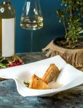 Crepe with meat on the table Stock Photos