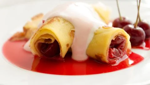 Crepe pancake with cherry Stock-Fotos