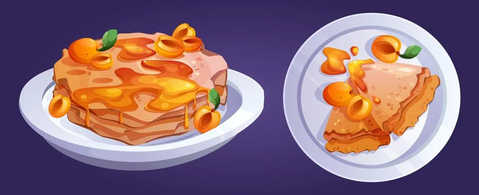 Crepe pancake stack. Hot rolled food with jam Stock Illustration