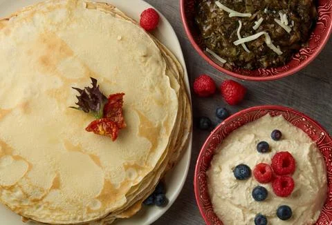 Crepe Stack with Sweet and Savory Fillings Stock Photos