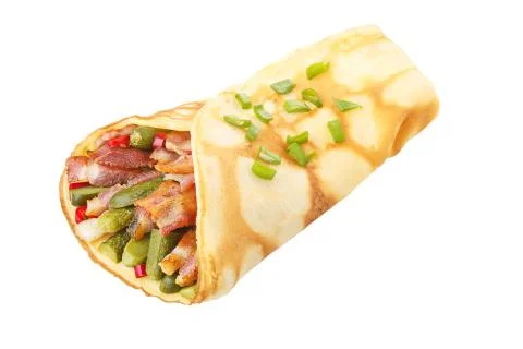 Crepe stuffed with bacon and tiny pickles Stock Photos