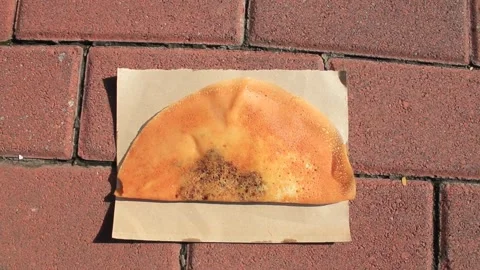 Crepes are a snack shaped like a thin round pancake with a crispy Stock Footage 287326153