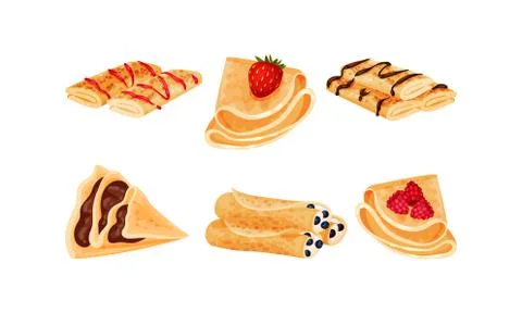Crepes or Blinis with Different Stuffing Rolled and Folded in Triangle Shape Illustrazione stock
