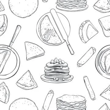 Crepes, thin pancakes. Vector pattern Illustrazione stock