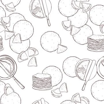 Crepes, thin pancakes. Vector pattern Illustrazione stock
