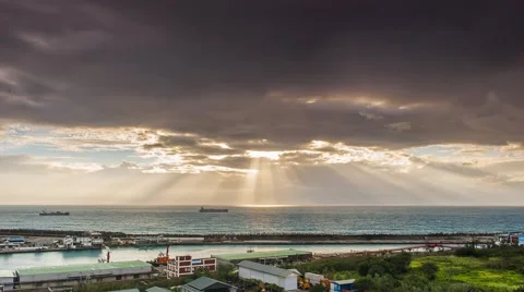 Crepuscular sun rays during sunset over the sea Video stock 65155587