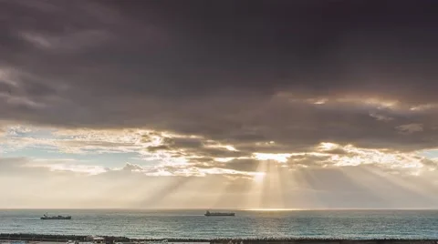Crepuscular sun rays during sunset over the sea Stock-Footage 65155769
