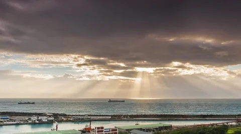 Crepuscular sun rays during sunset over the sea Stock-Footage 66320658